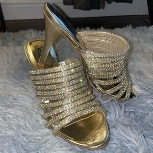 Elegant Gold Rhinestone Heels